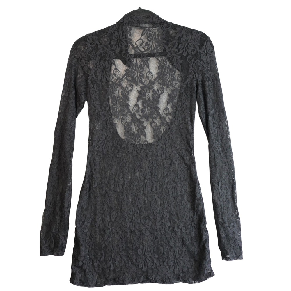Black Lace Mini Dress S Open Back‎ Floral Mesh Sheer Whimsigoth Party Club Goth